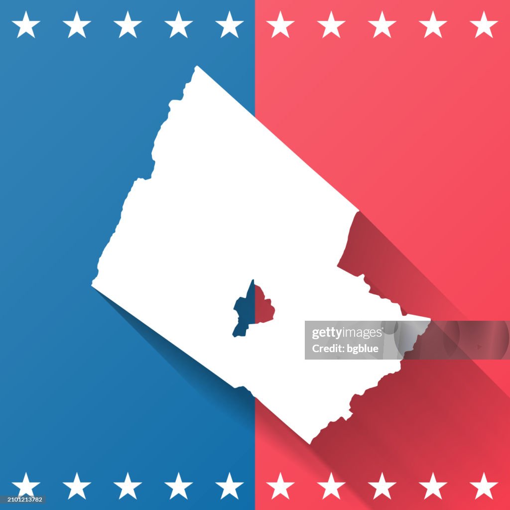 Rockingham County, Virginia. Map on blue and red background