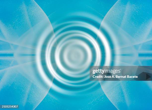 water drop effect with raised concentric circular waves on a blue background. - oszilloskop wellenmuster stock-fotos und bilder