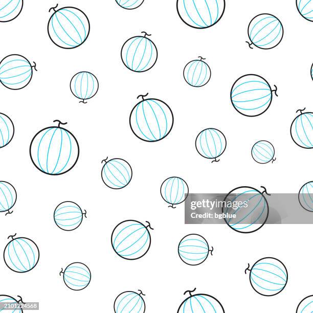 melon. seamless pattern. line icons on white background - cantaloupe stock illustrations