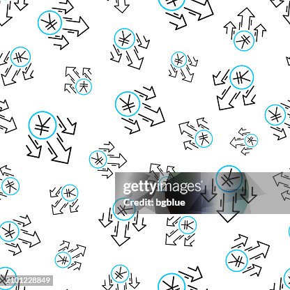 Yen decrease. Seamless pattern. Line icons on white background Yen decrease. Seamless pattern. Line icons on white background