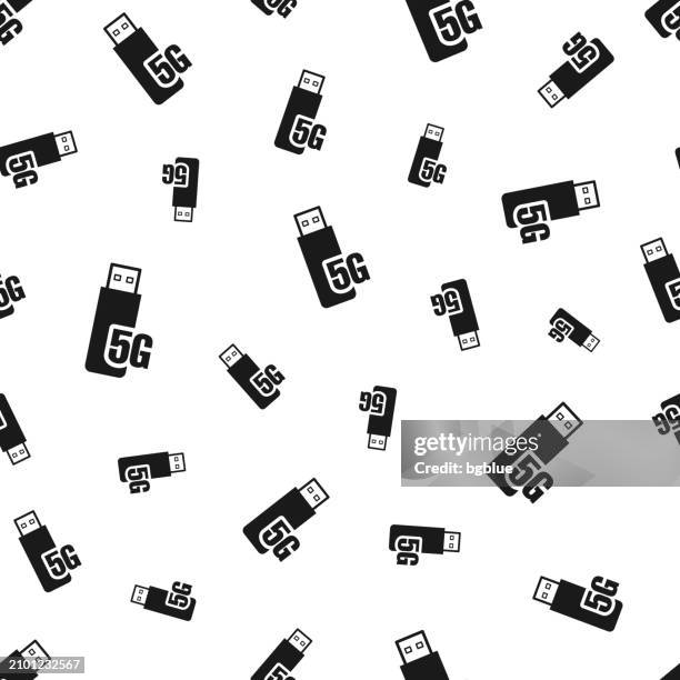 5g usb modem. seamless pattern. icons on white background - key duplication stock illustrations