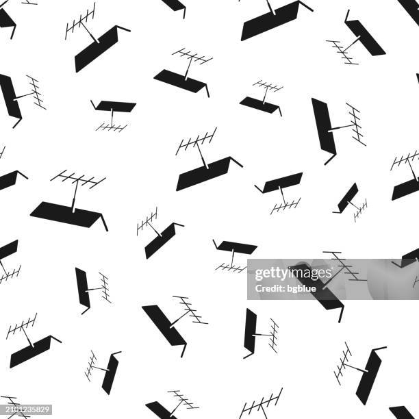 tv antenna on roof. seamless pattern. icons on white background - rabbit ears stock illustrations