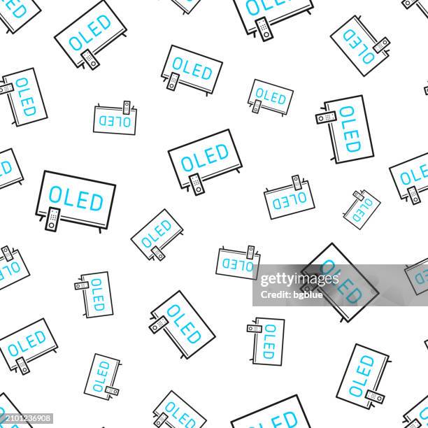 oled-fernseher. nahtloses muster. liniensymbole auf weißem hintergrund - oled stock-grafiken, -clipart, -cartoons und -symbole