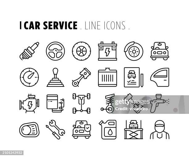 car service line icon set. editable stroke. pixel perfect. - checking car engine stock illustrations
