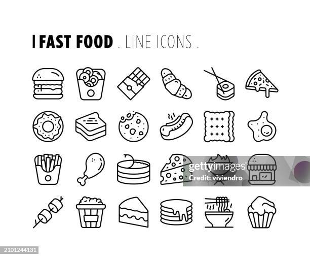 fast food line icon set. editable stroke. pixel perfect. - table condiments stock illustrations