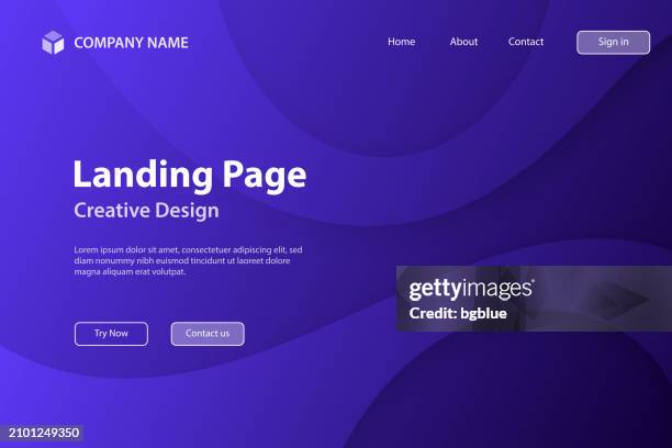 landing page template - fluid abstract design with blue gradient - trendy background - smooth surface stock illustrations