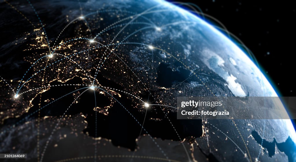 Internet Connection Network, Global Business, Flight Routes