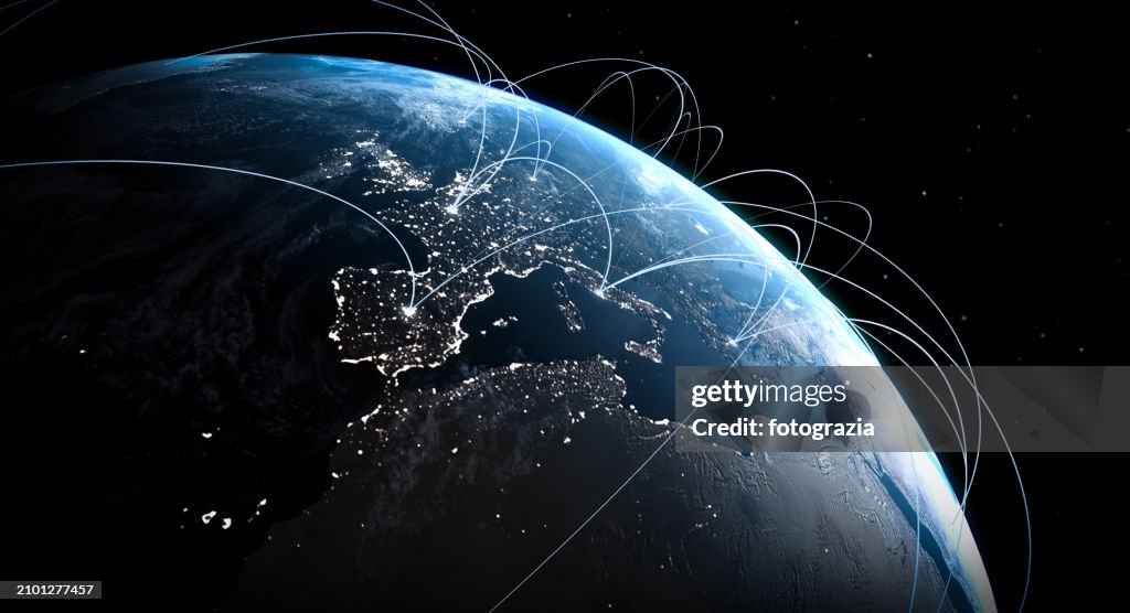 Internet Connection Network, Global Business, Flight Routes