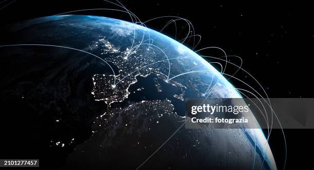internet connection network, global business, flight routes - europa locais geográficos imagens e fotografias de stock