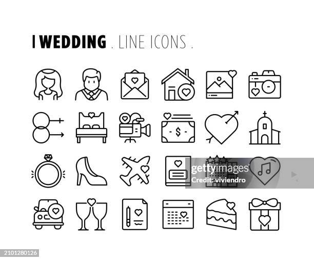 wedding line icon set. editable stroke. pixel perfect. - spring wedding proposal stock illustrations