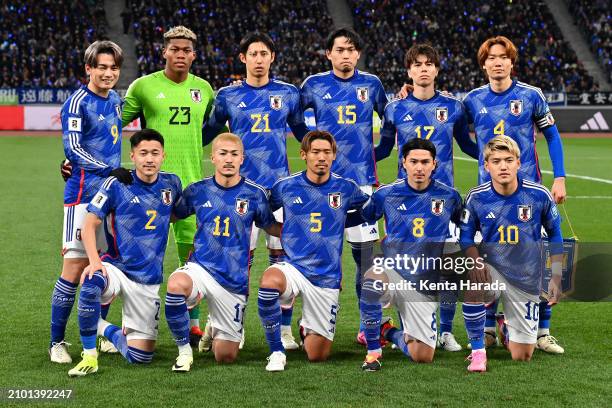 Players of Japan pose for a team photograph prior to the FIFA World Cup Asian 2nd qualifier Group B between Japan and North Korea at National Stadium...