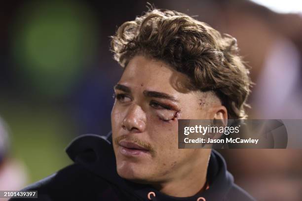 Reece Walsh of the Broncos looks on during the round three NRL match between Penrith Panthers and Brisbane Broncos at BlueBet Stadium on March 21,...