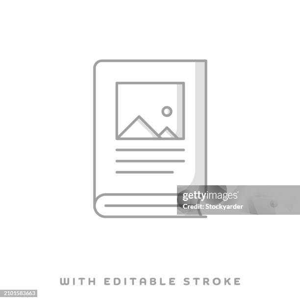 photo album concept line icon with shadow and editable stroke. - guidebook cover stock illustrations