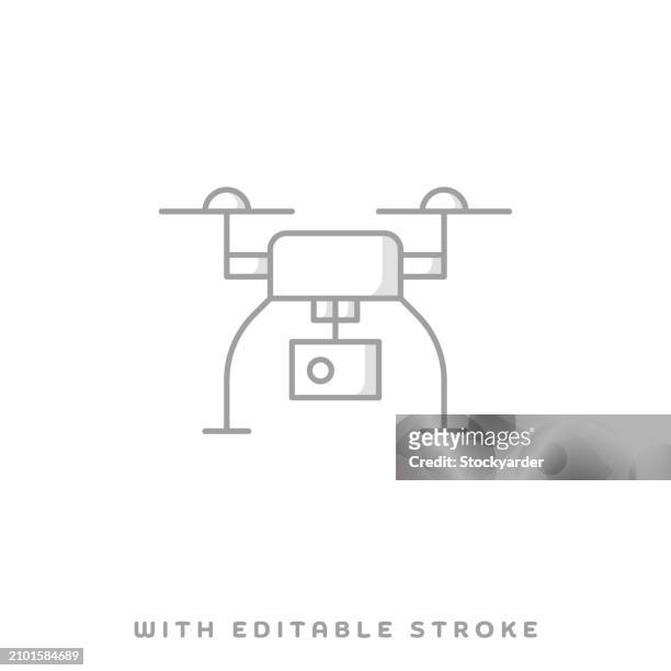 surveillance drone concept line icon with shadow and editable stroke. - model airplane stock illustrations
