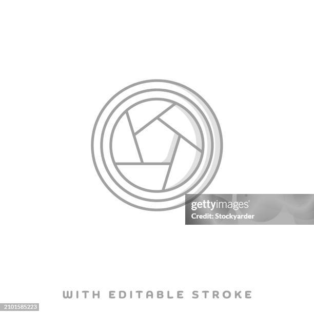 lens aperture concept line icon with shadow and editable stroke. - photo shoot vector stock illustrations