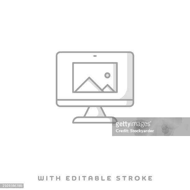 photographic storytelling concept line icon with shadow and editable stroke. - photo shoot vector stock illustrations