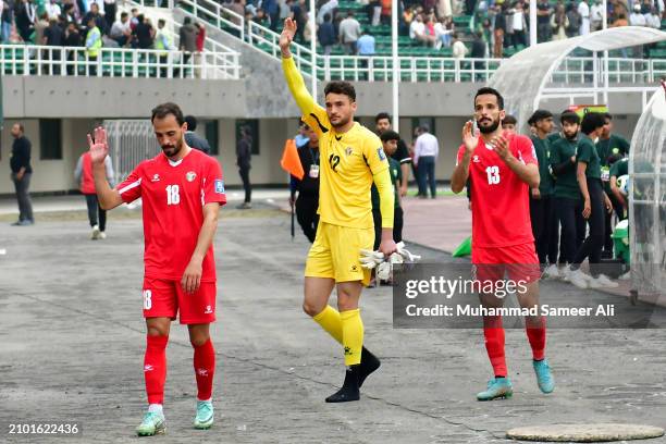 Players of team Jordan appreciating the crowd after winning the match during the 2026 FIFA World Cup Qualifiers second round Group G match between...