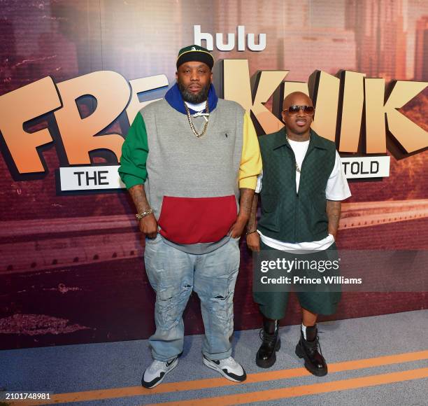 Killer Mike and Jermaine Dupri attend Hulu's "Freaknik: The Wildest Party Never Told" Atlanta Screening at The Bank Event Center on March 20, 2024 in...