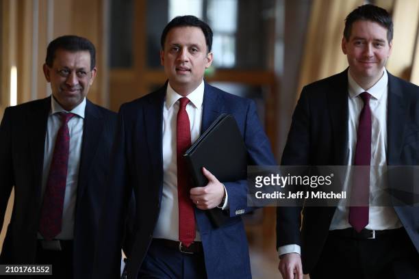 Scottish Labour leader Anas Sarwar arrives for First Ministers Questions at Scottish Parliament Building on March 21, 2024 in Edinburgh, Scotland.
