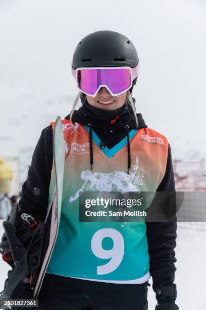 Katie Ormerod of Great Britain in following Women's Snowboard qualifications during the FIS Freeski & Snowboard World Cup on March 21, 2024 in...