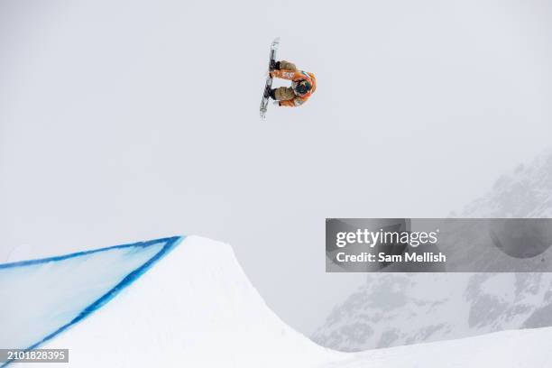 Reira Iwabuchi of Japan in the Women's Snowboard qualificaion during the FIS Freeski & Snowboard World Cup on March 21, 2024 in Silvaplana,...