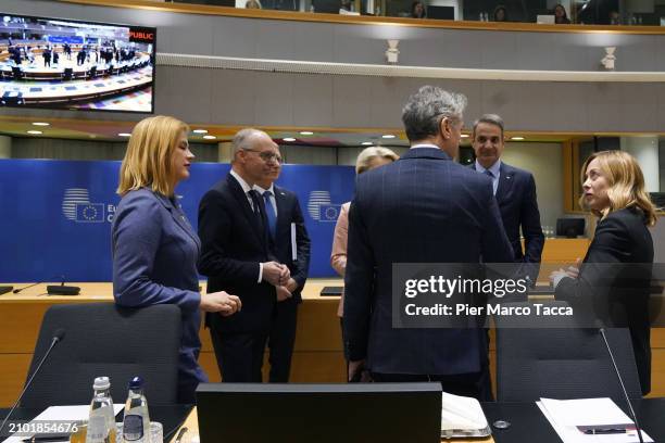 Italian Prime Minister Giorgia Meloni attends and European Council Meeting on March 21, 2024 in Brussels, Belgium. According to the Council's agenda,...