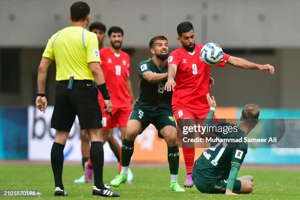 Ali Iyad of Jordan tries to stop the ball during the 2026 FIFA World Cup Qualifiers second round Group G match between Pakistan and Jordan at Jinnah...