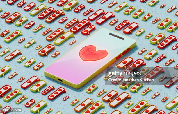 mobile with heart symbol - online dating stock-fotos und bilder