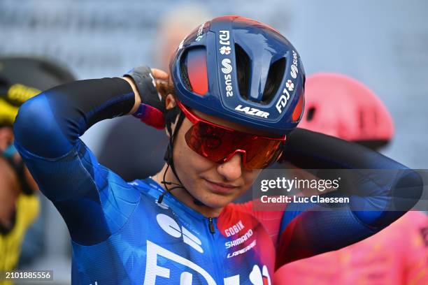 Alessia Vigilia of Italy and Team FDJ - SUEZ prior to the 7th Women's Classic Brugge-De Panne 2024 a 155km one day race from Brugge to De Panne on...