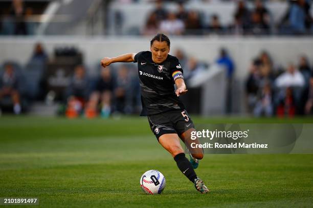 Ali Riley of Angel City FC in the first half at BMO Stadium on March 17, 2024 in Los Angeles, California.