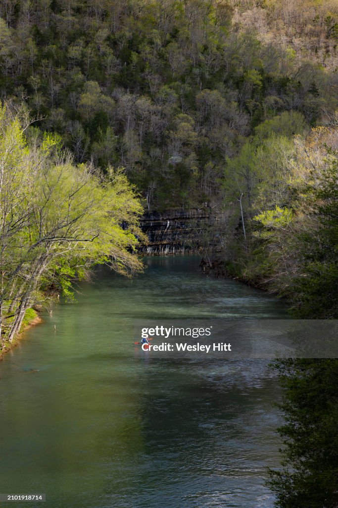 Canoers and kayakers on the Buffalo National River in Ponca, Arkansas