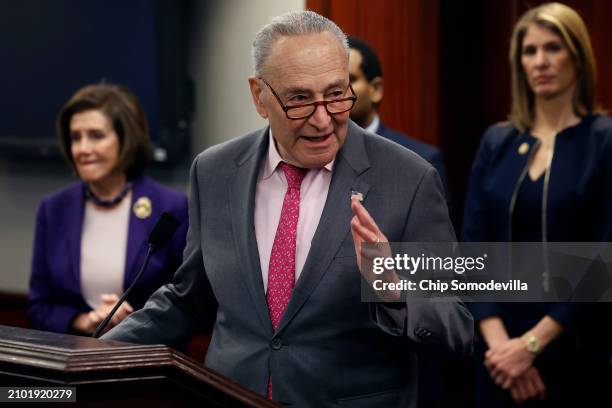 Senate Majority Leader Charles Schumer speaks during an event to mark the 14 anniversary of the passage of the Affordable Care Act at the U.S....