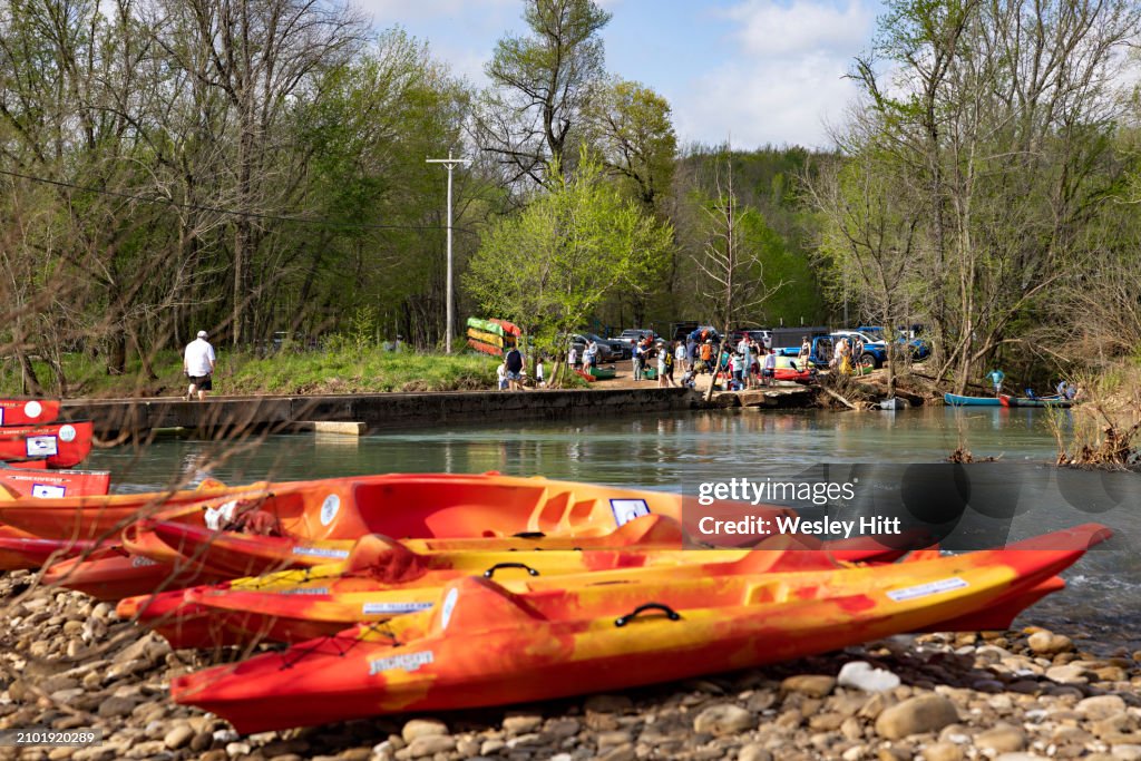 Kayaks on the Buffalo National River in Arkansas