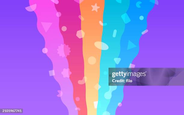 rainbow celebration geometric shapes abstract background - horizontal funnel stock illustrations