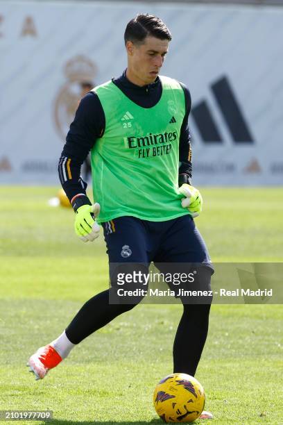 Kepa Arrizabalaga player of Real Madrid is training at Valdebebas training ground on March 21, 2024 in Madrid, Spain.