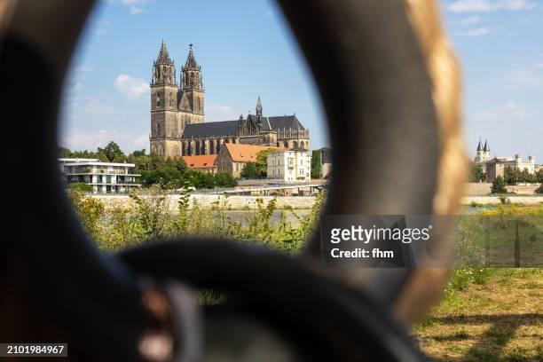 magdeburg cathedral view through an eylet (saxony-anhalt/ germany) - magdeburg stock pictures, royalty-free photos & images