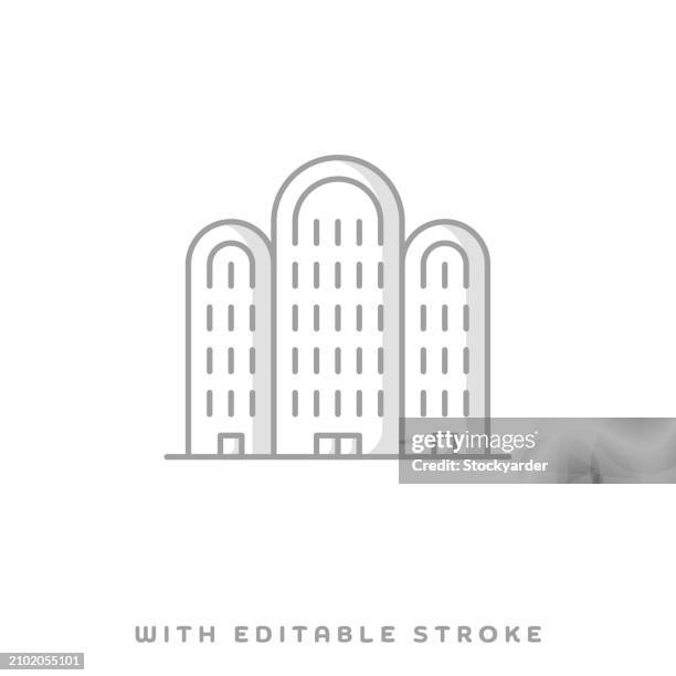 apartment building line icon with shadow and editable stroke - skyscraper builder stock illustrations