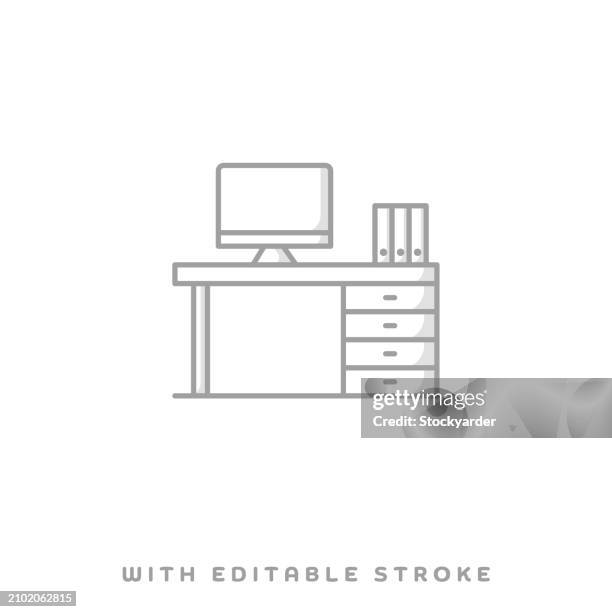workplace line icon with shadow and editable stroke - virtual office stock illustrations