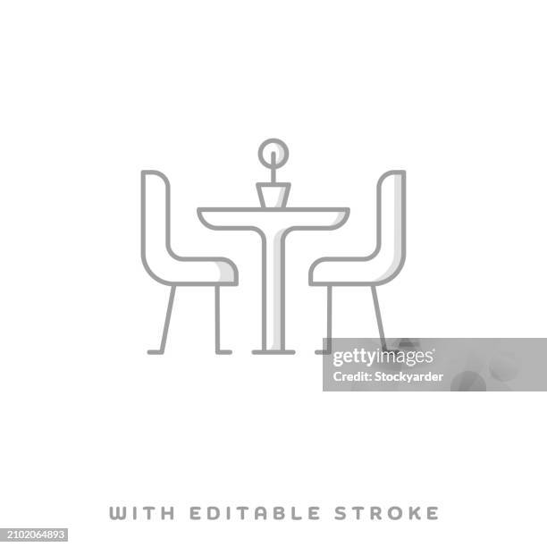 dine out line icon with shadow and editable stroke - dining table stock illustrations