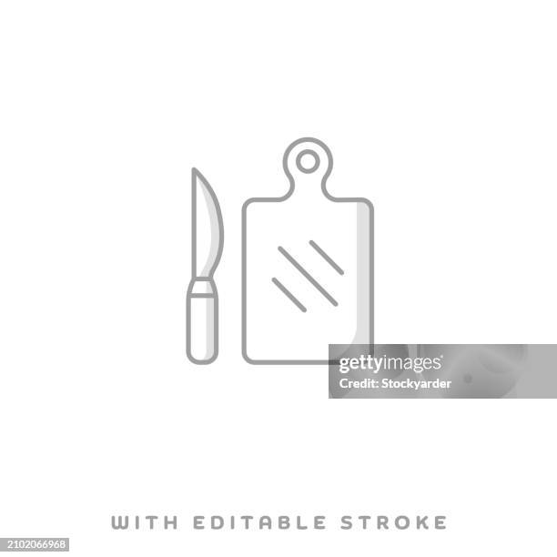cutting board line icon with shadow and editable stroke - workshop table stock illustrations