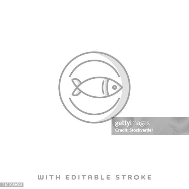 fish restaurant line icon with shadow and editable stroke - salmon fillet stock illustrations