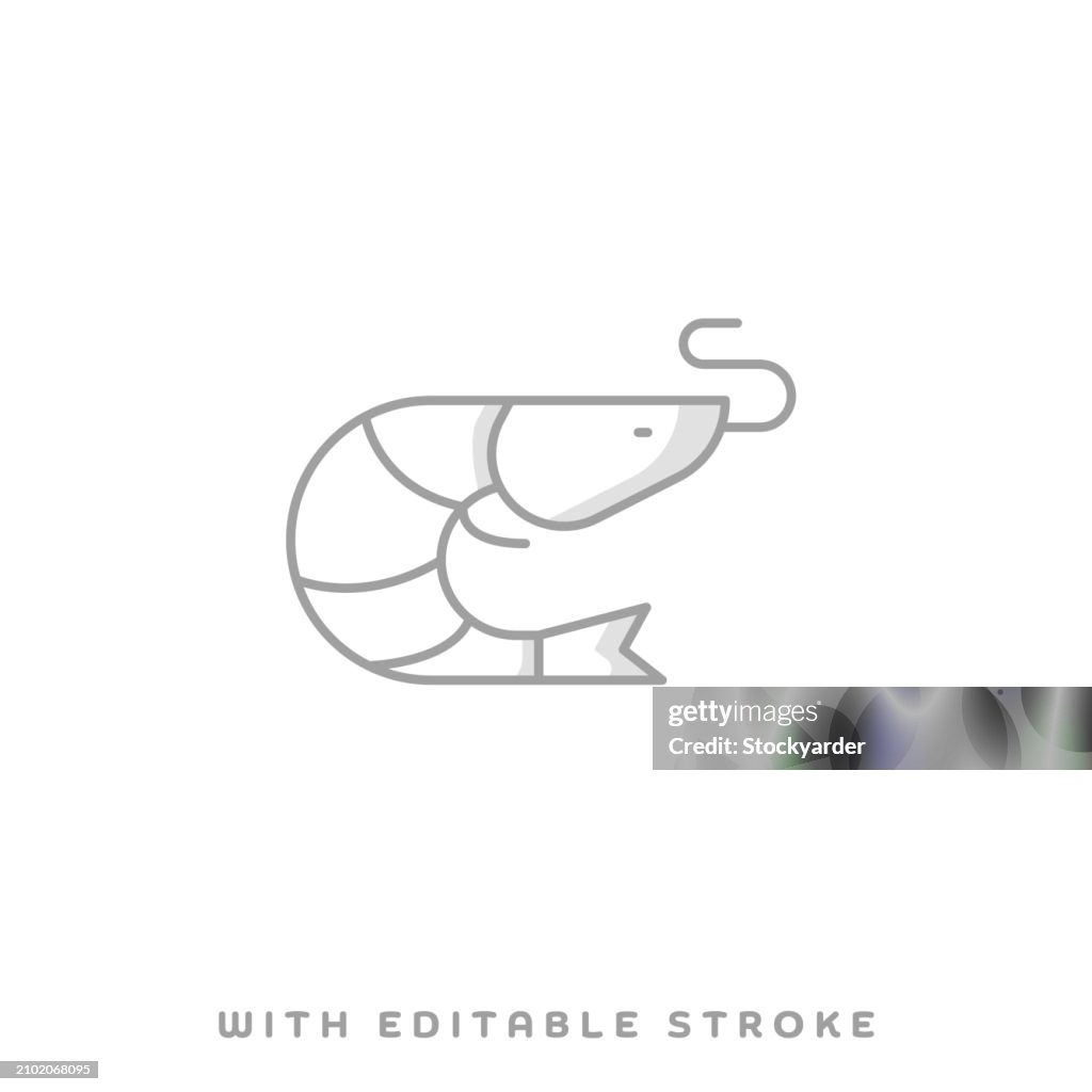 Shrimp Line Icon with Shadow and Editable Stroke