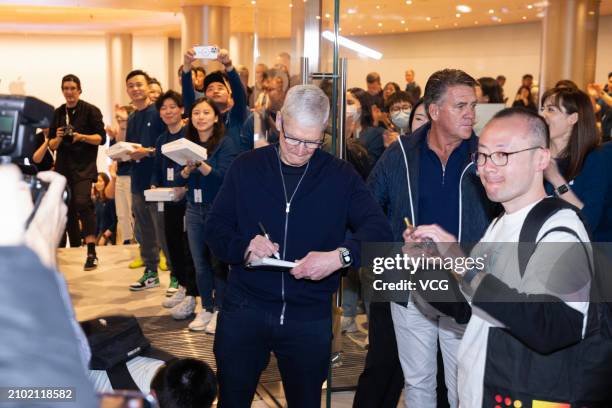 Tim Cook, chief executive officer of Apple Inc., arrives for opening ceremony of the new Apple Jing'an store on March 21, 2024 in Shanghai, China....