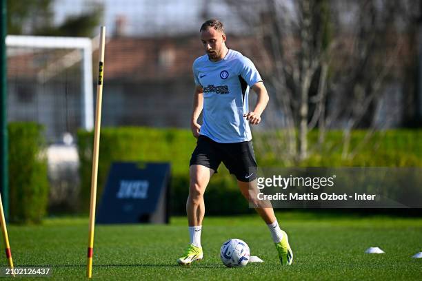 Carlos Augusto of FC Internazionale in action during the FC Internazionale training session at the club's training ground Suning Training Center on...