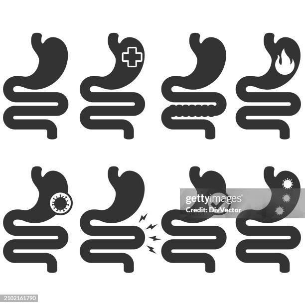 digestion icon set - digestive problems stock illustrations