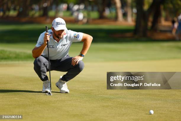Cameron Young of the United States lines up a putt on the 16th green during the first round of the Valspar Championship at Copperhead Course at...