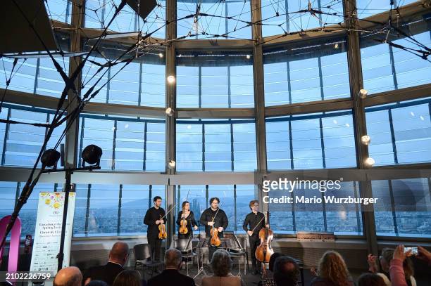 The Adelphi Quartet Maxime Michaluk, Esther Agustí Matabosch, Adam Newman and Nepomuk Braun perform during Ciutat De Clàssica 2024 at Mirador torre...