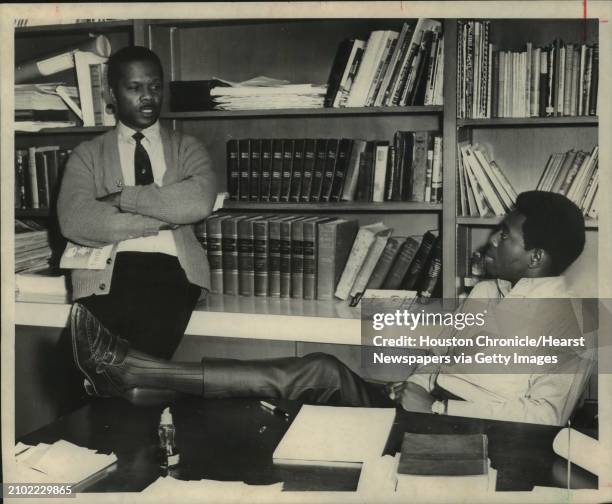 Informal Counseling at Sunnyside Christian Center. The Rev. Albert T. Allen visits with Duwain Robinson, Student at Texas Southern University. Friday...