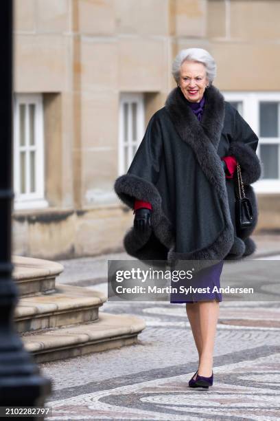 Princess Benedikte of Denmark arrives to Amalienborg Museum on March 21, 2024 in Copenhagen, Denmark. Frederik X and Mary Of Denmark attend the...