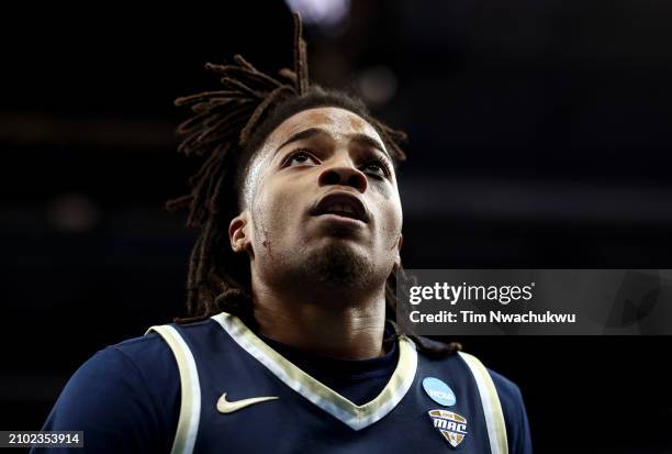 Greg Tribble of the Akron Zips looks on in the first half against the Creighton Bluejays in the first round of the NCAA Men's Basketball Tournament...